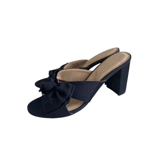Draper James Navy Bow Heeled Sandals - Picture 11 of 12